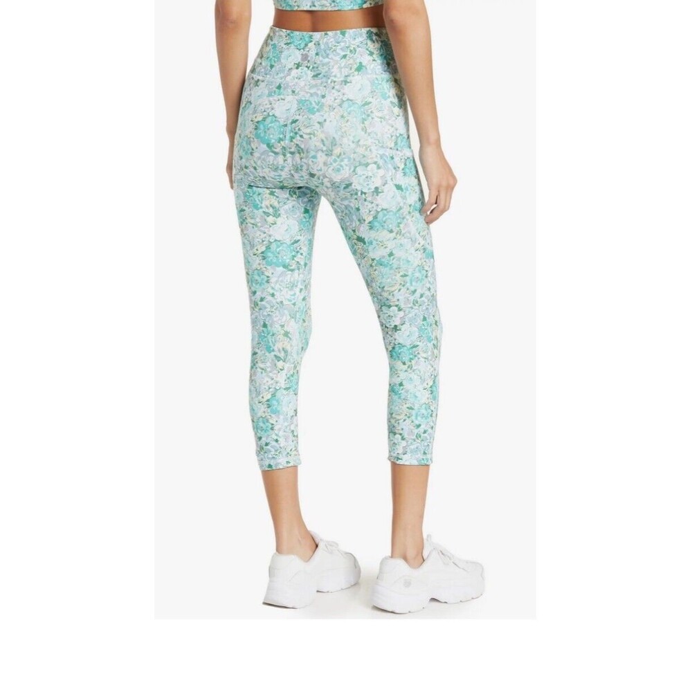 X by Gottex Crop Leggings Large Vicky Pocket Athleisure Capri Aqua Peony NWT